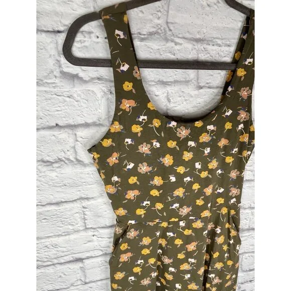 PACT Women's Green Floral Peep Back Sleeveless Stretch Dress Small - Picture 2 of 6